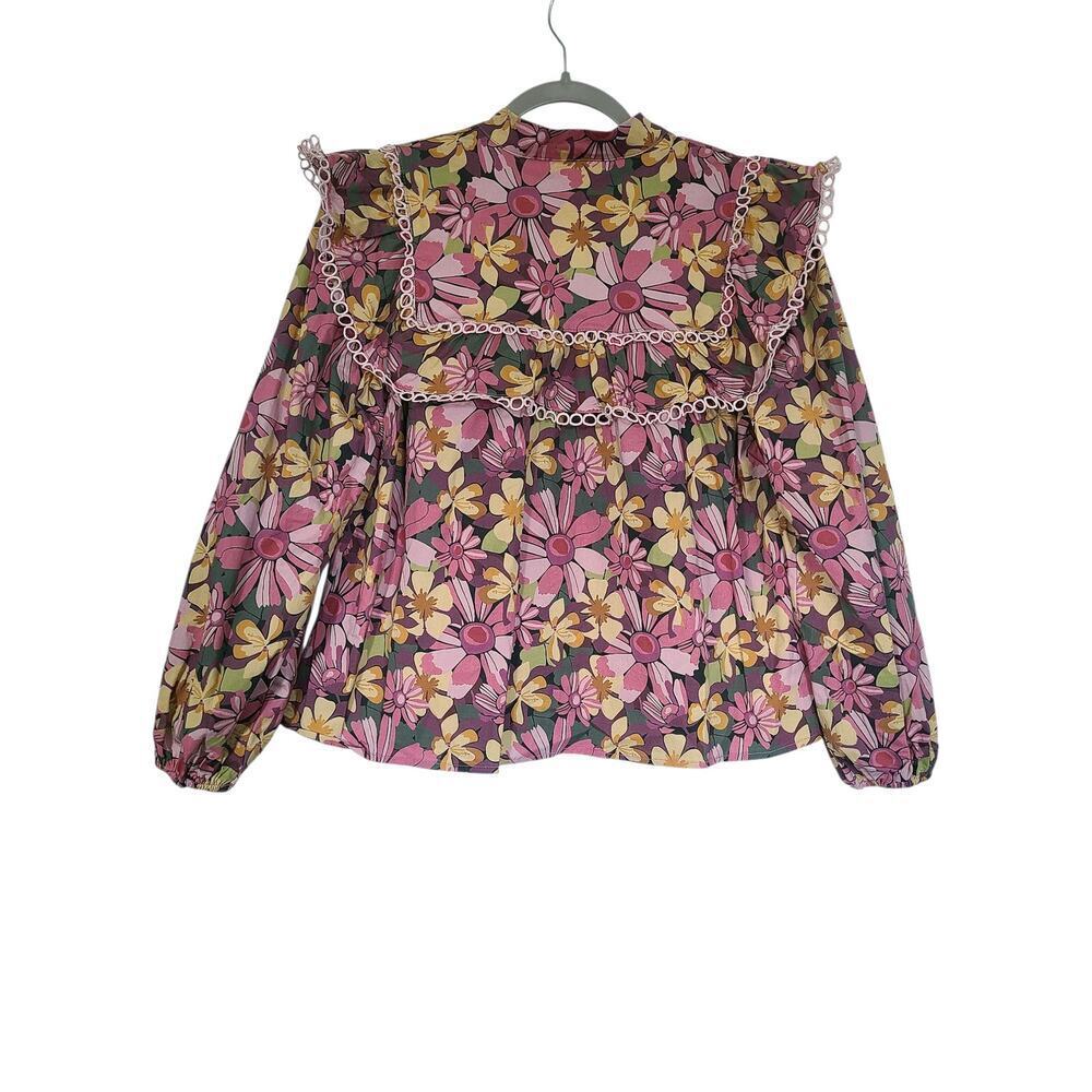 MARIE BY VICTORIA DUNN Elle Teaberry Blouse in Pink/Purple Size Small - Picture 4 of 6